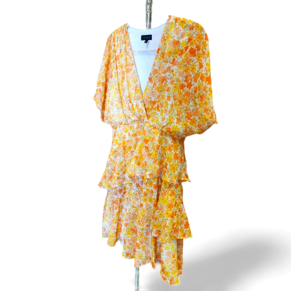 1. State NWT Tiered Chiffon Dress with Surplice Neckline in Cornsilk Size L